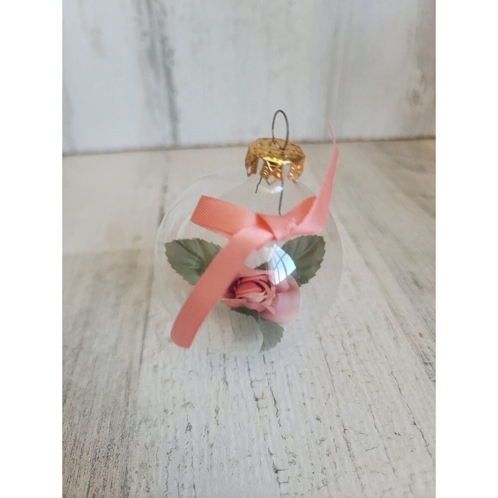 Rose flower clear glass ball ornament Xmas unique